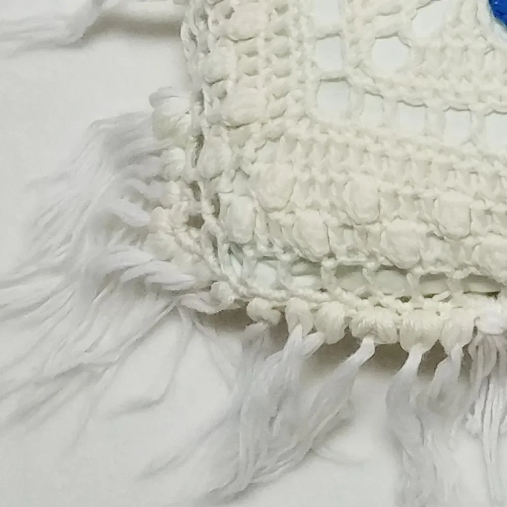 VINTAGE Blue Cream Floral Handmade Crochet Pillow
